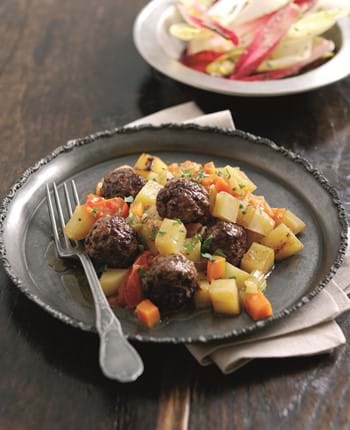 Spiced Lamb Meatballs with Tomatoes, Marjoram and Braised Potatoes